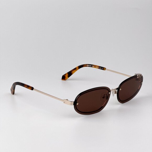Off-White MIAMI Men Sunglasses Gold Oval Frame Brown Lenses | Model OERI13M 7664 - Picture 7 of 11